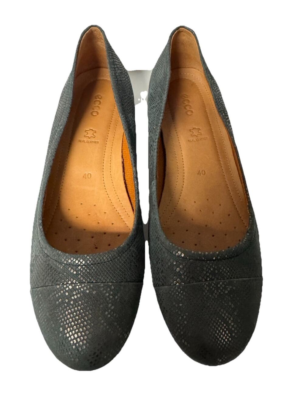 ECCO BALLET FLATS Women's Shoes Leather Snakeskin pattern Gray/blue SZ 40 US 9